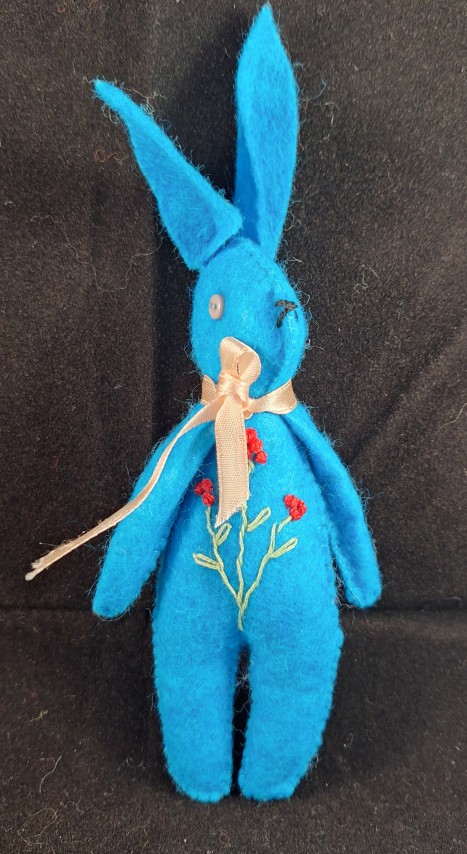 Mini Hand Stitched embroidered Rabbits (Blue)
