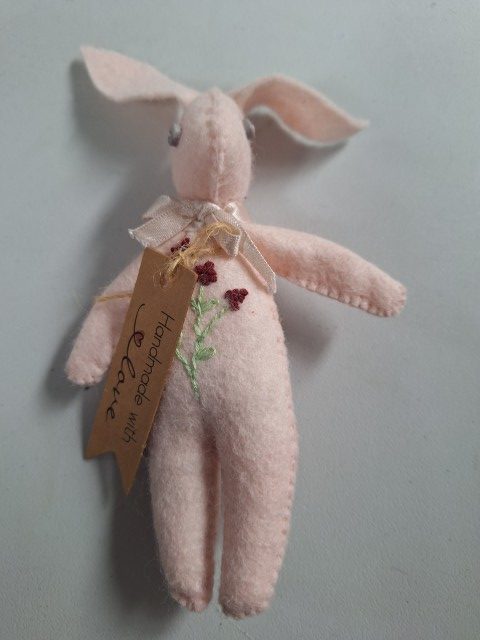 Mini Hand Stitched Embroidered Rabbits (Pink)