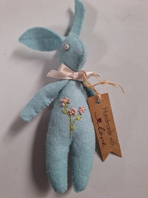 Mini Hand Stitched Embroidered Rabbits (Teal)