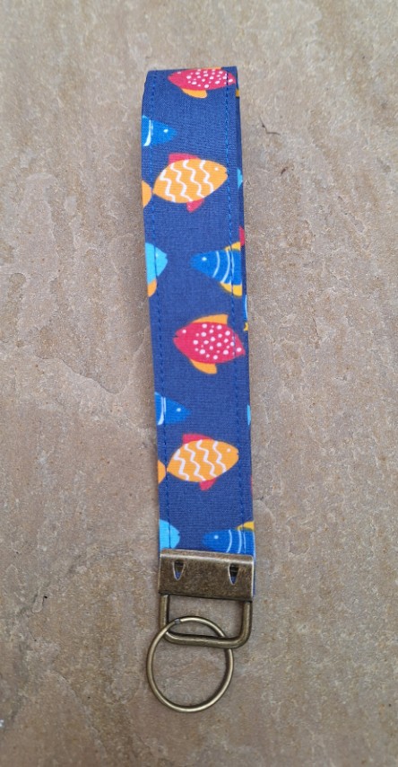 Hand sewn cotton key loops - fish
