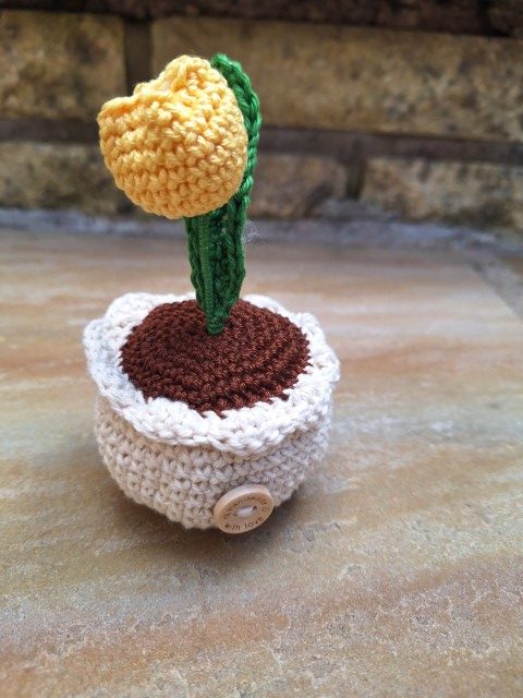 Crochet Yellow Tulip in pot (Easy Care)